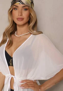 Biała Siateczkowa Narzutka Plażowa z Wiązaniem Sadeoliae