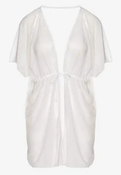 Biała Siateczkowa Narzutka Plażowa z Wiązaniem Sadeoliae