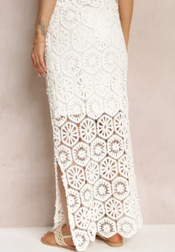 Biała Spódnica Maxi z Szydełkowej Tkaniny Jeslira
