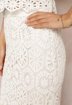 Biała Spódnica Maxi z Szydełkowej Tkaniny Jeslira