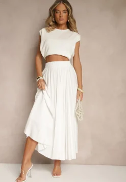 Biała Spódnica o Rozkloszowanym Kroju z Wiskozy Lunafina