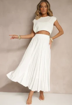 Biała Spódnica o Rozkloszowanym Kroju z Wiskozy Lunafina