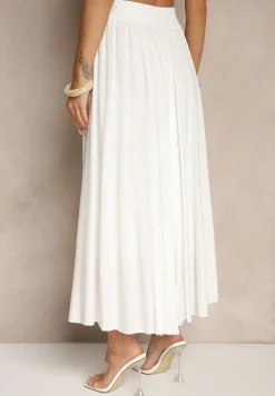 Biała Spódnica o Rozkloszowanym Kroju z Wiskozy Lunafina
