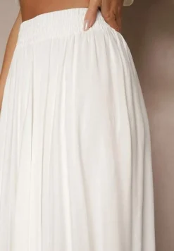 Biała Spódnica o Rozkloszowanym Kroju z Wiskozy Lunafina