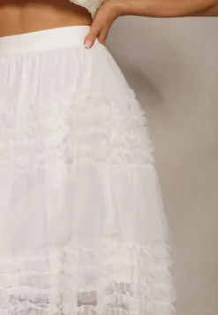 Biała Spódnica Rozkloszowana z Falbankami i Siateczką Solowai