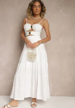 Biała Spódnica z Bawełny Ozdobiona Falbanami Nevolae