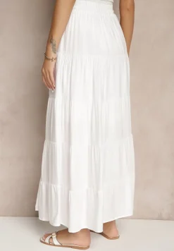 Biała Spódnica z Bawełny Ozdobiona Falbanami Nevolae