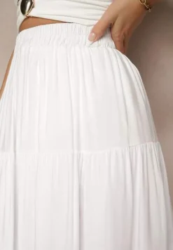Biała Spódnica z Bawełny Ozdobiona Falbanami Nevolae