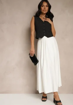 Biała Spódnica z Plisami Wiskozowa o Rozkloszowanym Kroju Clariae