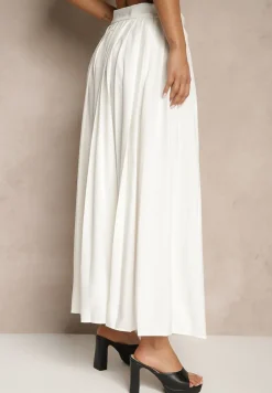 Biała Spódnica z Plisami Wiskozowa o Rozkloszowanym Kroju Clariae
