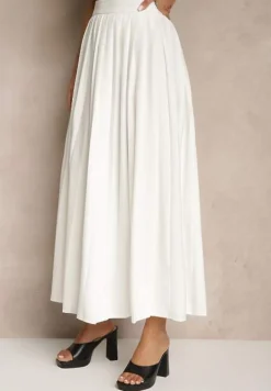 Biała Spódnica z Plisami Wiskozowa o Rozkloszowanym Kroju Clariae