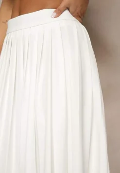 Biała Spódnica z Plisami Wiskozowa o Rozkloszowanym Kroju Clariae