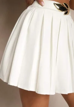 Biała Spódnica z Podszewką Szortami z Wiskozą i Bawełną Ozdobione Paskiem Adirene