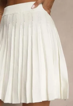 Biała Spódnica z Wiskozą High Waist Ozdobiona Plisami Galonissa