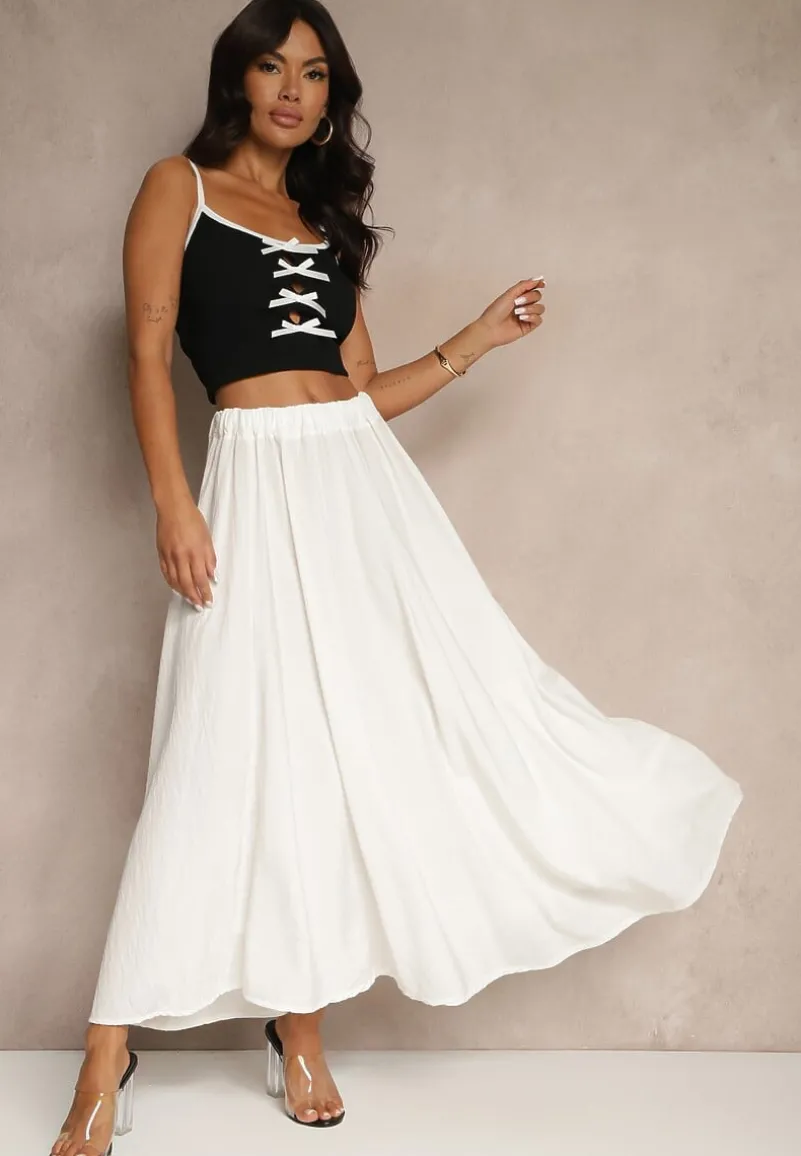 Biała Spódnica z Wiskozą o Rozkloszowanym Kroju Addlia