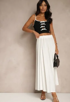 Biała Spódnica z Wiskozą o Rozkloszowanym Kroju Addlia