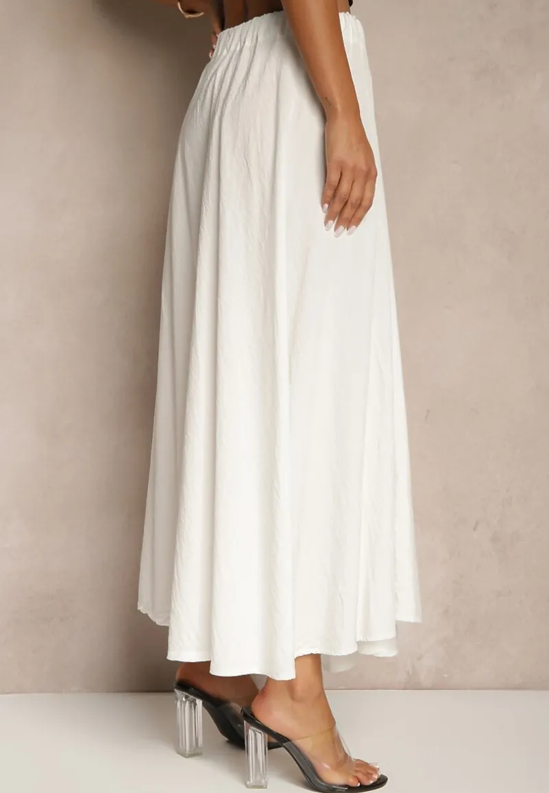 Biała Spódnica z Wiskozą o Rozkloszowanym Kroju Addlia