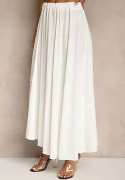 Biała Spódnica z Wiskozą o Rozkloszowanym Kroju Addlia