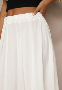 Biała Spódnica z Wiskozą o Rozkloszowanym Kroju Addlia