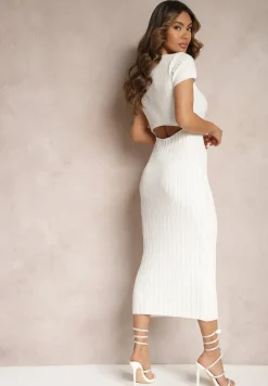 Biała Sukienka Bodycon z Kwadratowym Dekoltem i Ozdobnym Wycięciem na Plecach Scriptos