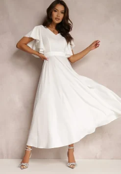 Biała Sukienka o Rozkloszowanym Kroju z Falbanami Bouchard