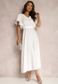 Biała Sukienka o Rozkloszowanym Kroju z Falbanami Bouchard