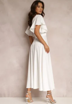 Biała Sukienka o Rozkloszowanym Kroju z Falbanami Bouchard