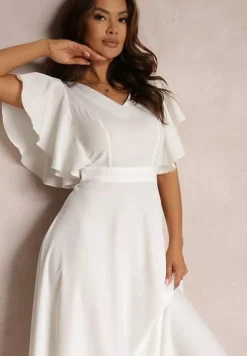 Biała Sukienka o Rozkloszowanym Kroju z Falbanami Bouchard