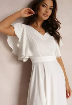 Biała Sukienka o Rozkloszowanym Kroju z Falbanami Bouchard