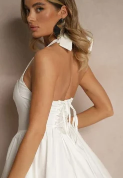 Biała Sukienka Vices z Bawełny Ozdobiona Wiązaniem Fenovira