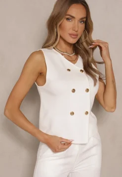 Biała Sweterkowa Kamizelka Rozpinana z Wiskozą Terunea