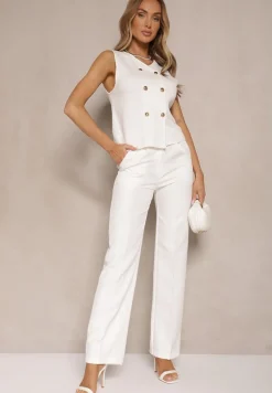 Biała Sweterkowa Kamizelka Rozpinana z Wiskozą Terunea