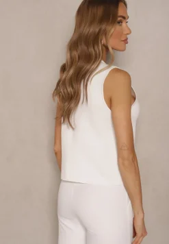 Biała Sweterkowa Kamizelka Rozpinana z Wiskozą Terunea