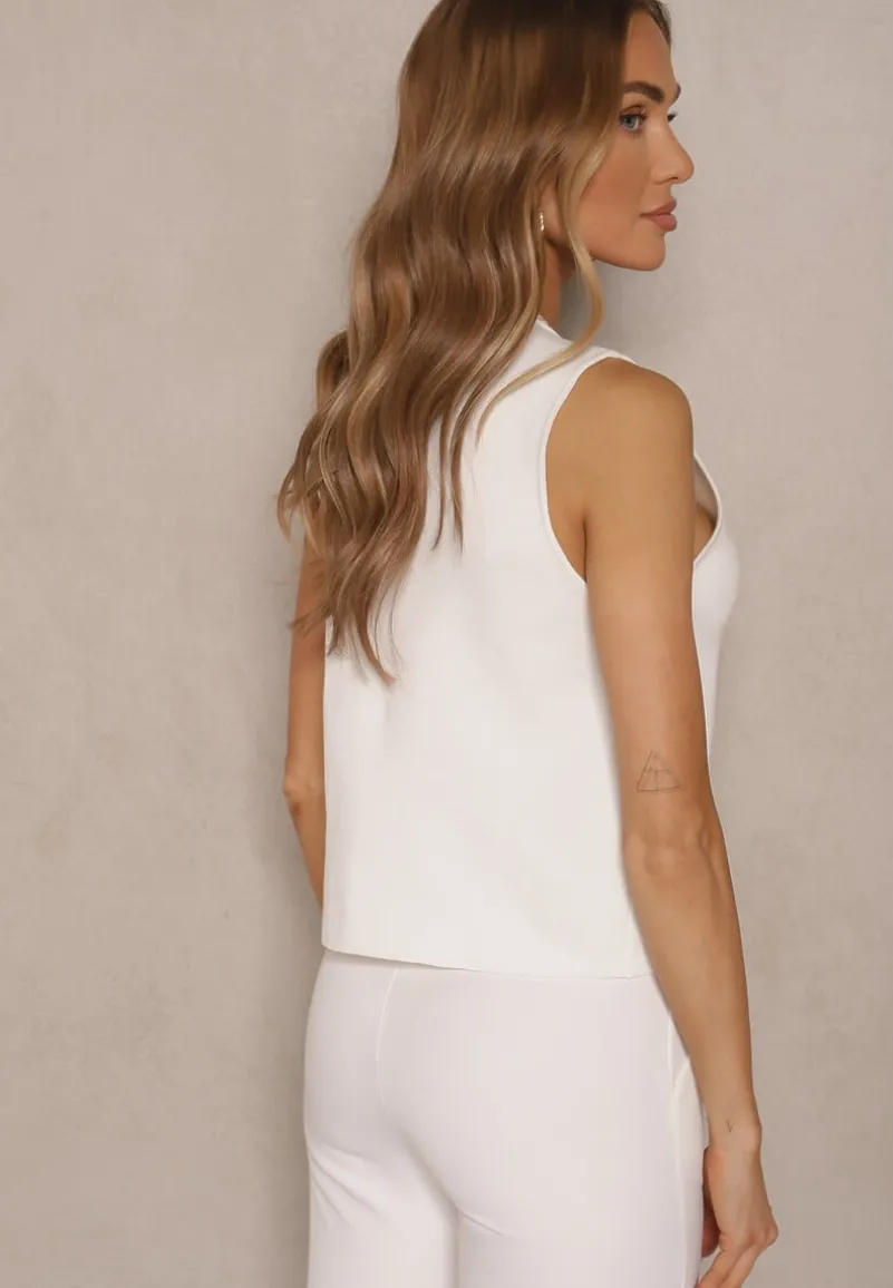 Biała Sweterkowa Kamizelka Rozpinana z Wiskozą Terunea