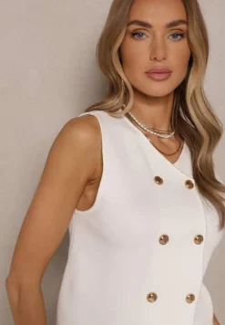 Biała Sweterkowa Kamizelka Rozpinana z Wiskozą Terunea