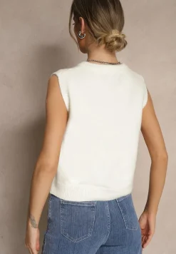 Biała Sweterkowa Kamizelka z Wełną na Guziki Eralina