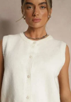 Biała Sweterkowa Kamizelka z Wełną na Guziki Eralina