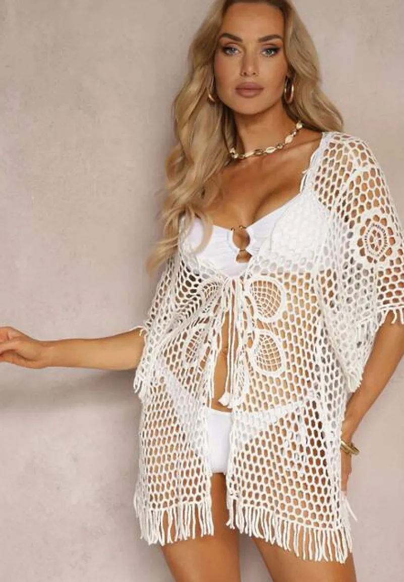 Biała Szydełkowa Bluzka w Stylu Narzutki Boho z Bawełny Elataya