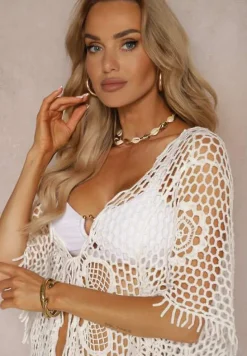 Biała Szydełkowa Bluzka w Stylu Narzutki Boho z Bawełny Elataya