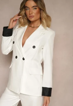 Biała Taliowana Marynarka Ozdobiona Klapami Evelhiria