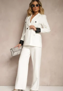 Biała Taliowana Marynarka Ozdobiona Klapami Evelhiria