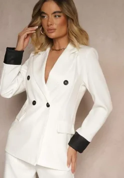 Biała Taliowana Marynarka Ozdobiona Klapami Evelhiria