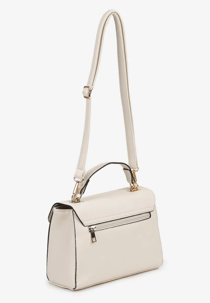 Biała Torebka Typu Listonoszka z Rączką i Klapą z Aplikacją Alatiela