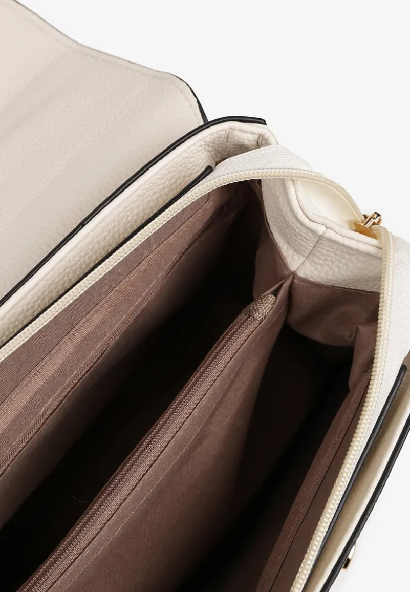 Biała Torebka Typu Listonoszka z Rączką i Klapą z Aplikacją Alatiela