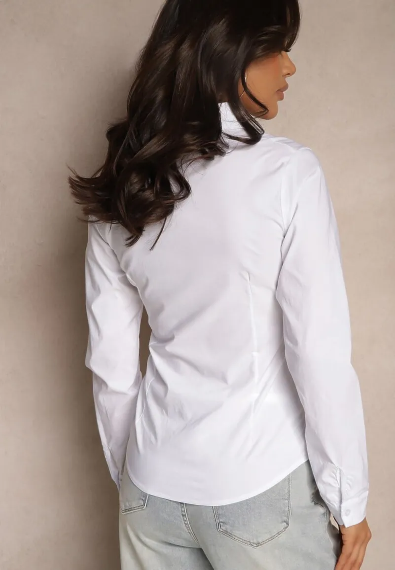 Biała Wiskozowa Koszula z Ozdobnym Marszczeniem Nonadria