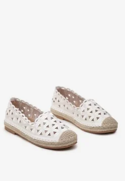 Białe Ażurowe Espadryle na Płaskiej Plecionej Podeszwie Kueria
