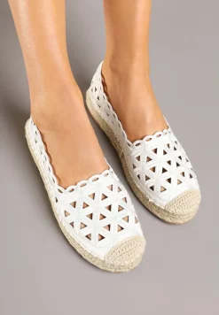 Białe Ażurowe Espadryle na Płaskiej Plecionej Podeszwie Sepanisse