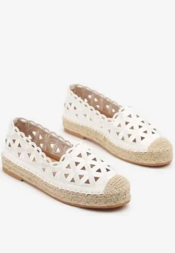 Białe Ażurowe Espadryle na Płaskiej Plecionej Podeszwie Sepanisse