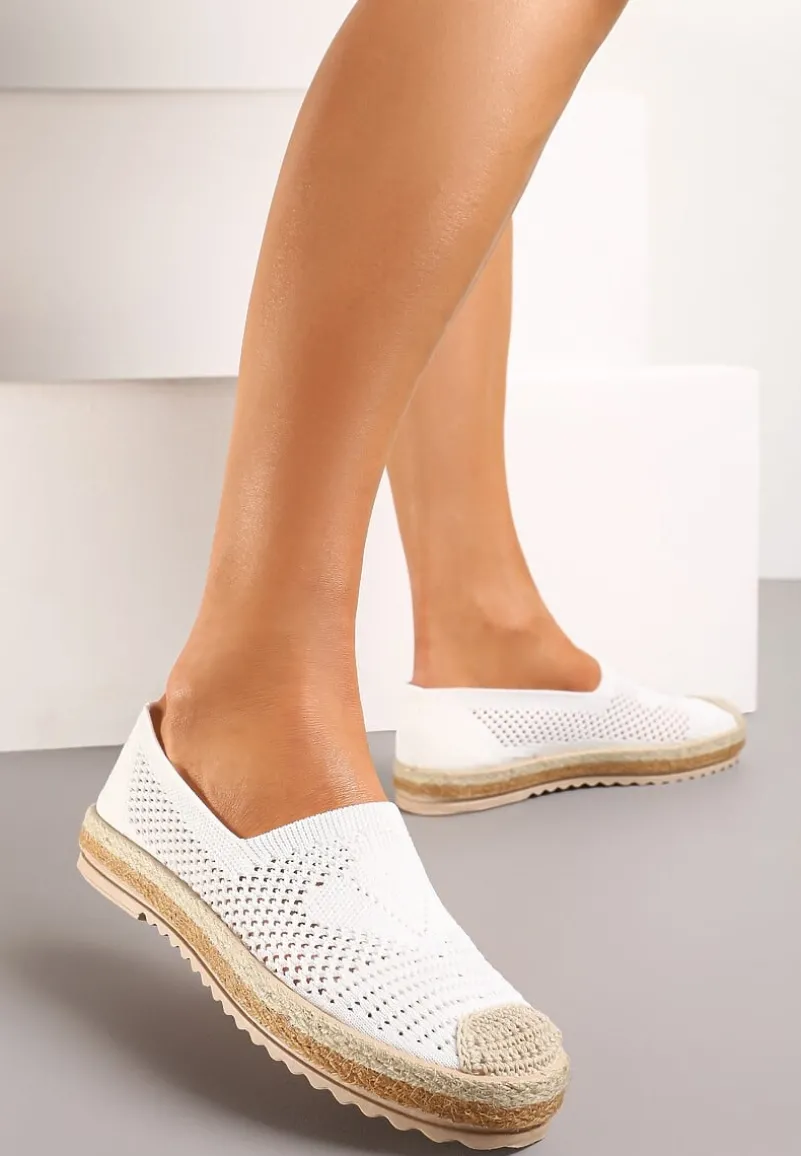 Białe Ażurowe Espadryle na Plecionej Podeszwie z Ozdobnym Noskiem Uraian