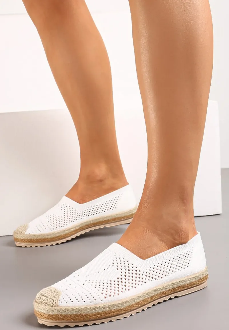 Białe Ażurowe Espadryle na Plecionej Podeszwie z Ozdobnym Noskiem Uraian